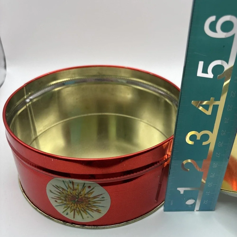 Vtg~Round Red Christmas Holiday TIns w/White Lid~Set of 3~MCM/Retro